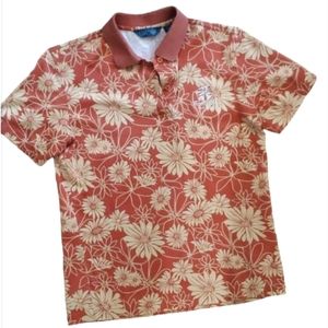 Astra Classic Womans Coral Floral Short Sleeve Polo Shirt Size‎ Small